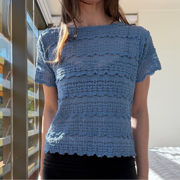 Free People Tops - Free People Blue Angelina Lace Top
